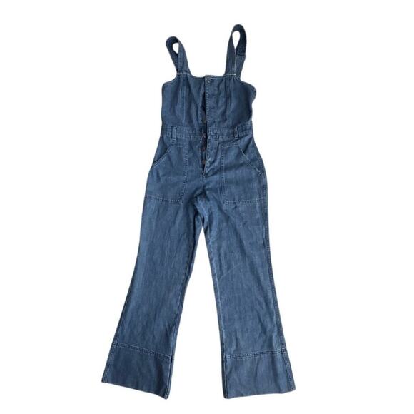 Aerie Denim Overalls Button Front Wide Leg S Waist Casual Festival